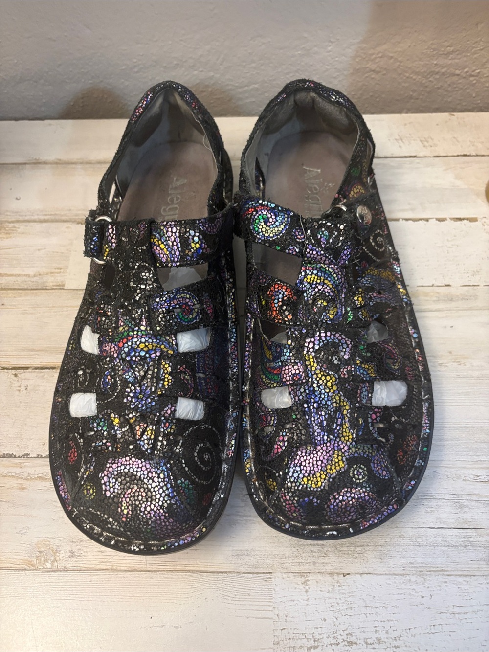 Alegria Black Multicolor Glitter Cutout Sandals